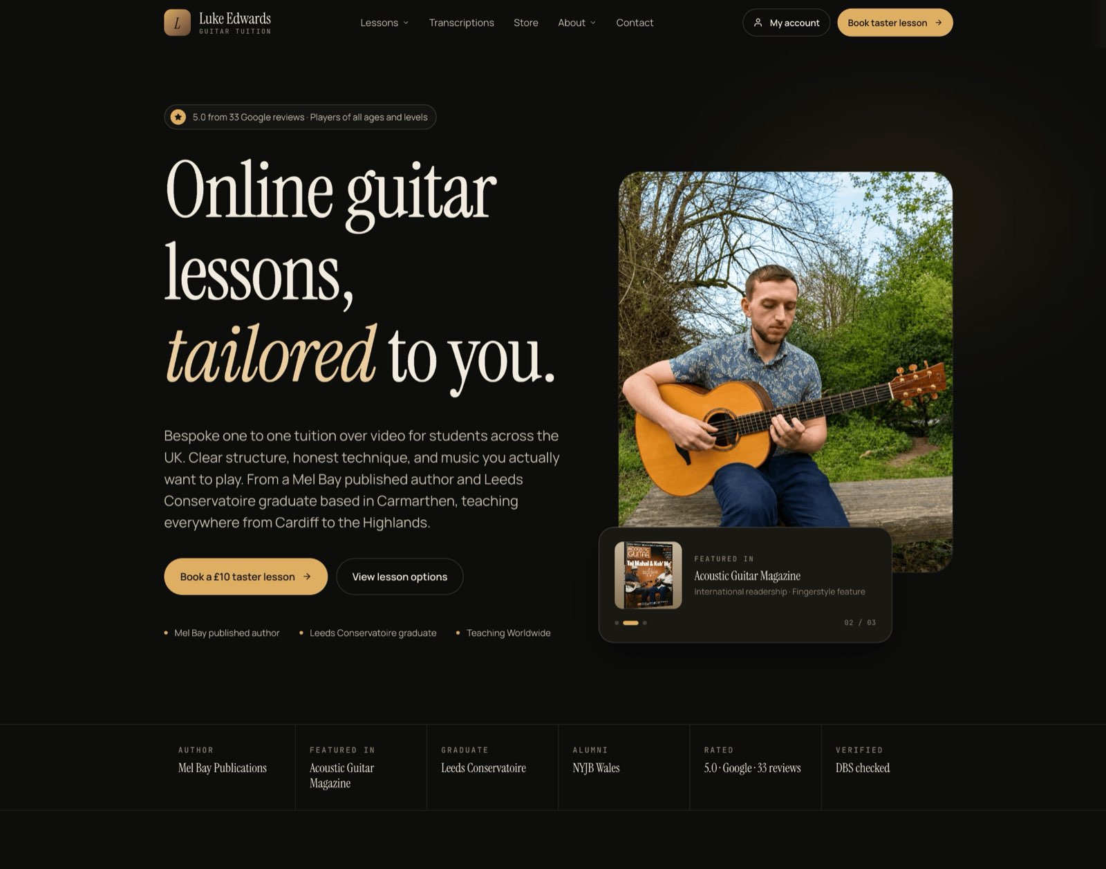 Luke Edwards Guitar Tuition homepage