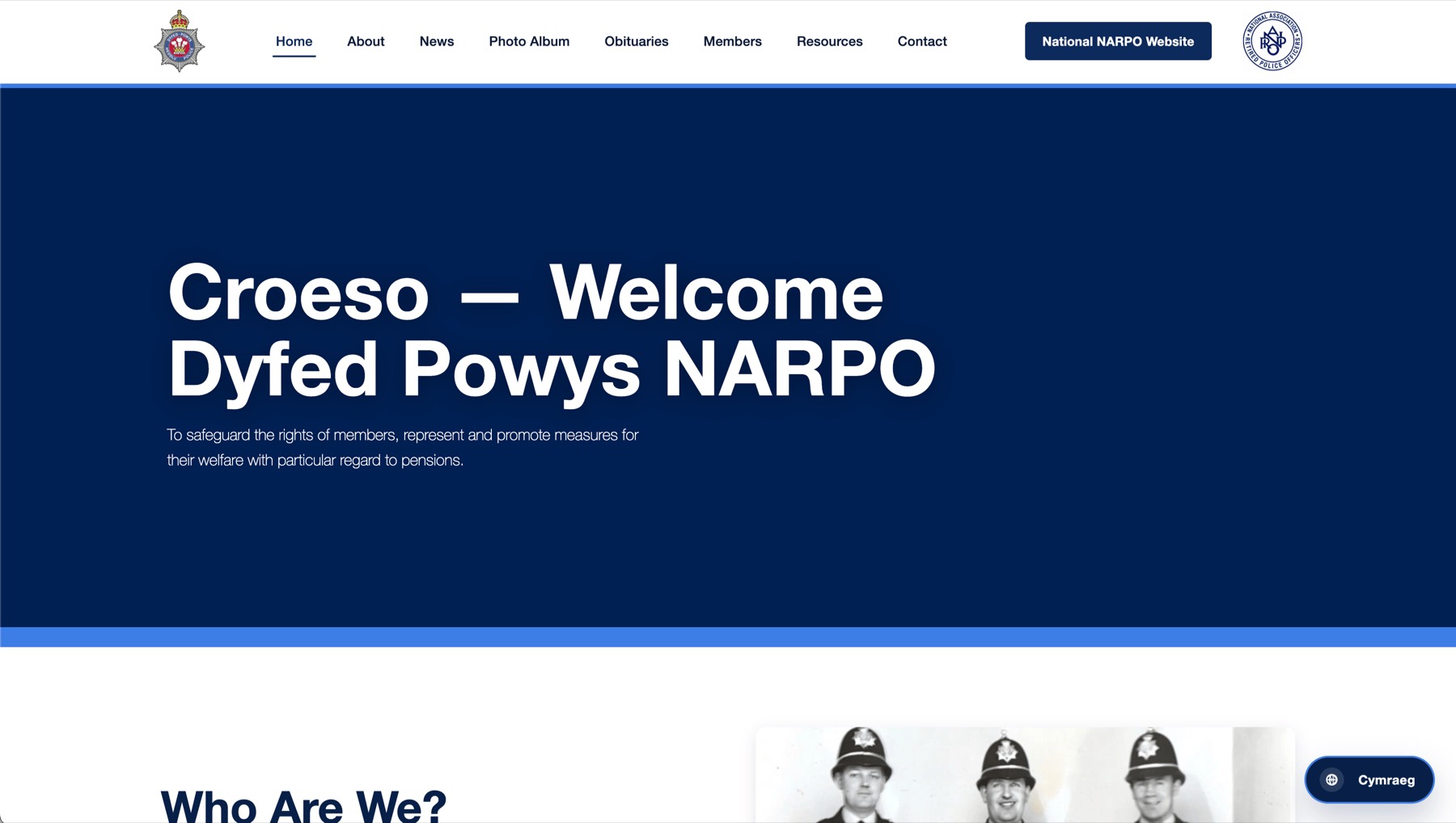 Dyfed Powys NARPO website homepage, designed and built by Tywi Digital
