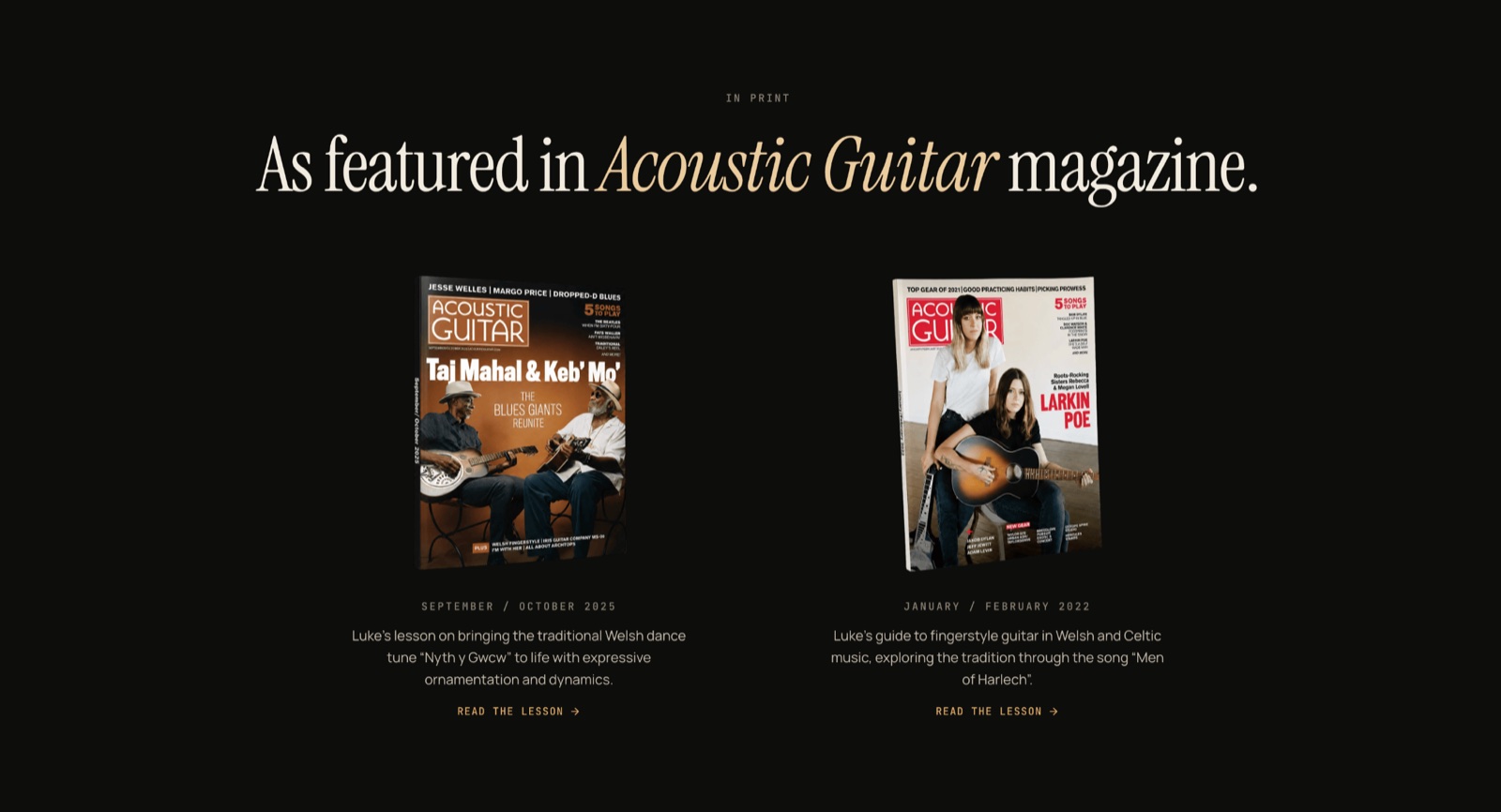 A section of the bespoke lukemusic.co.uk theme