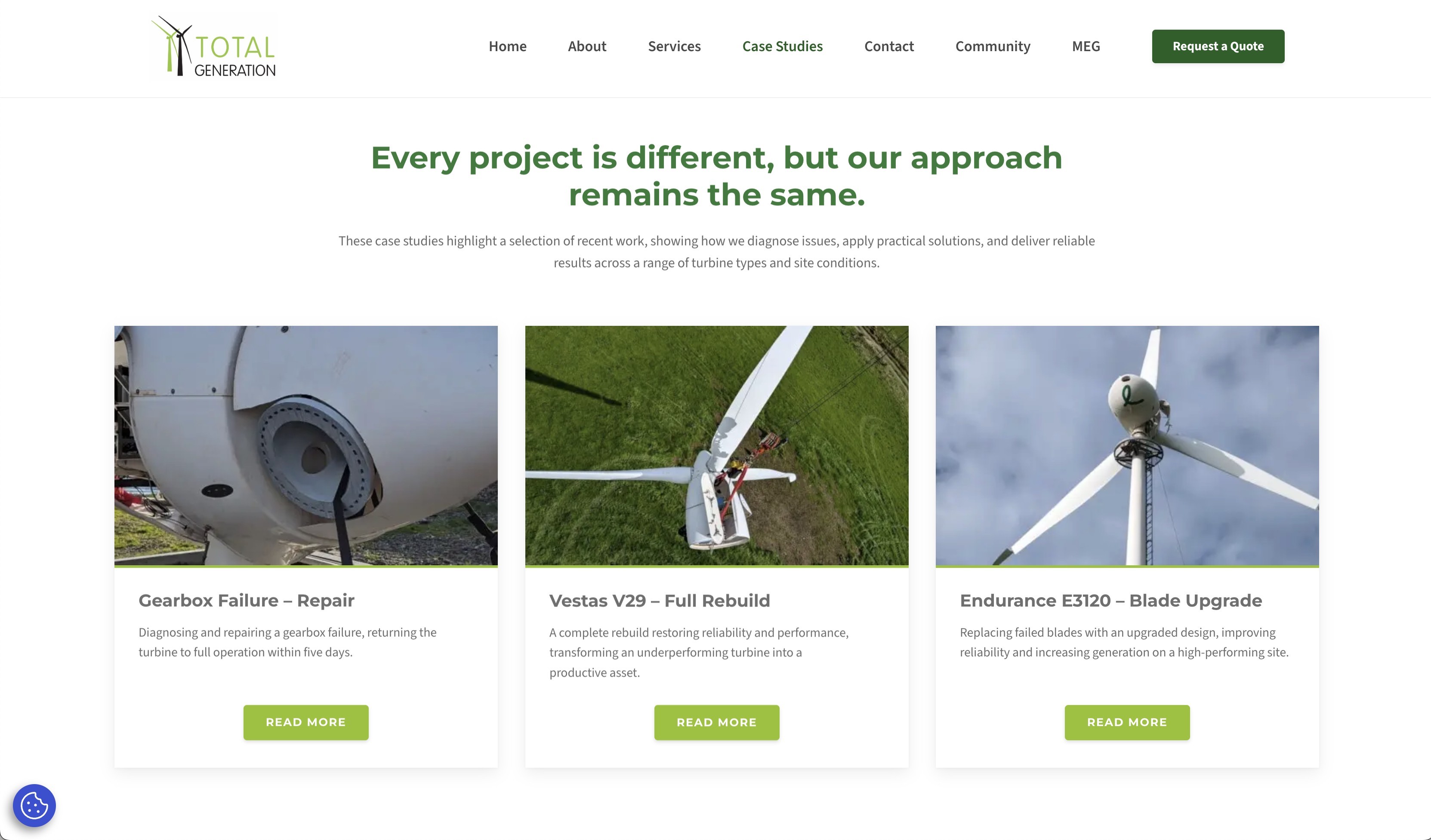 Total Generation project cards on the refreshed case studies page