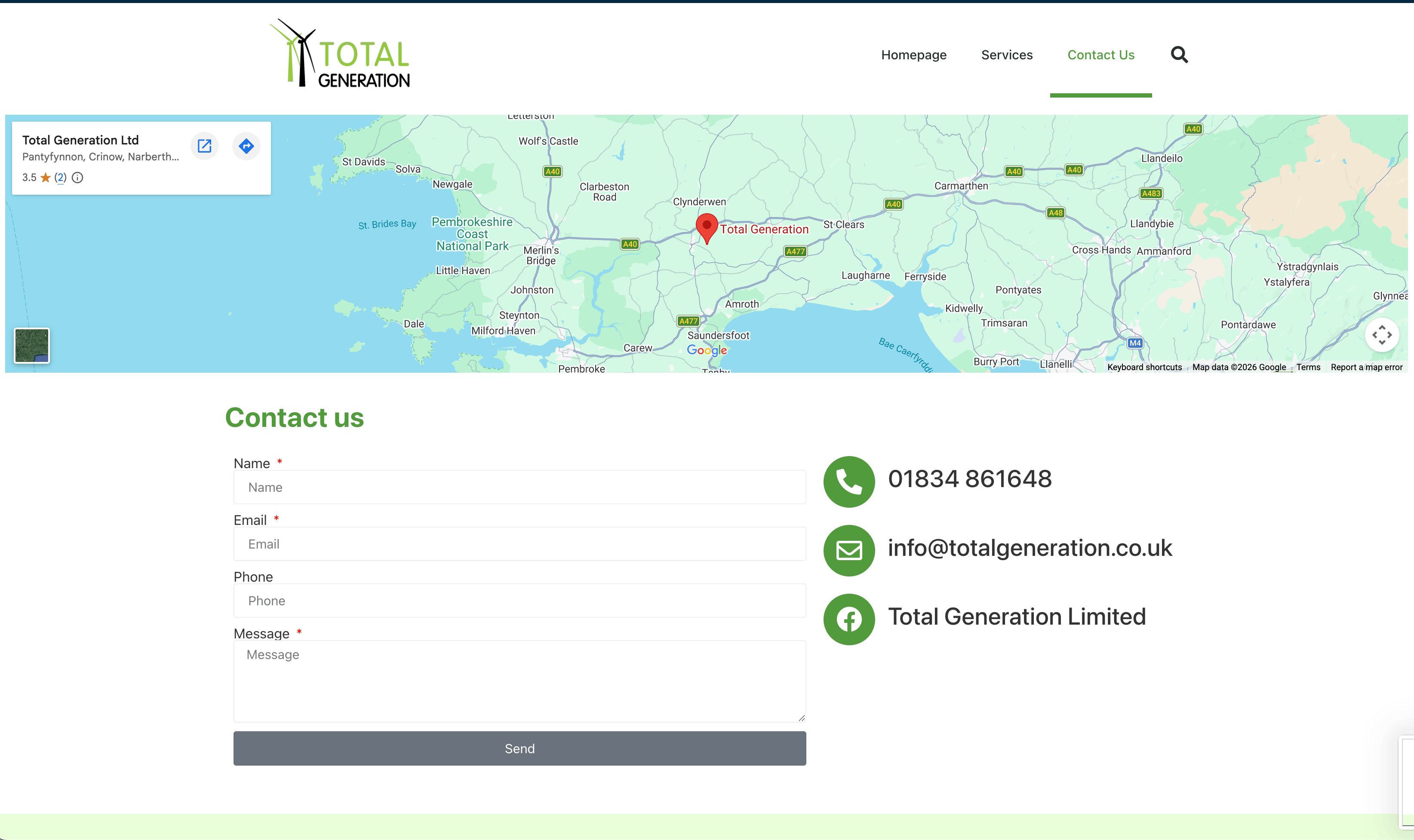 The previous Total Generation contact page