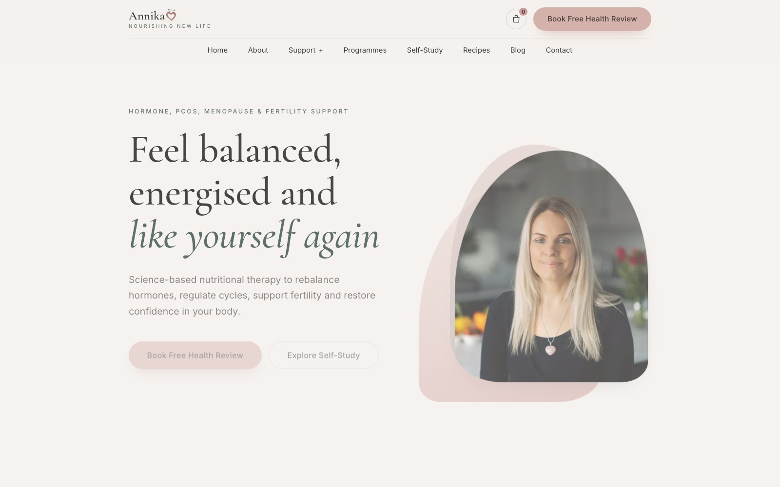 Annika Nourishing New Life homepage