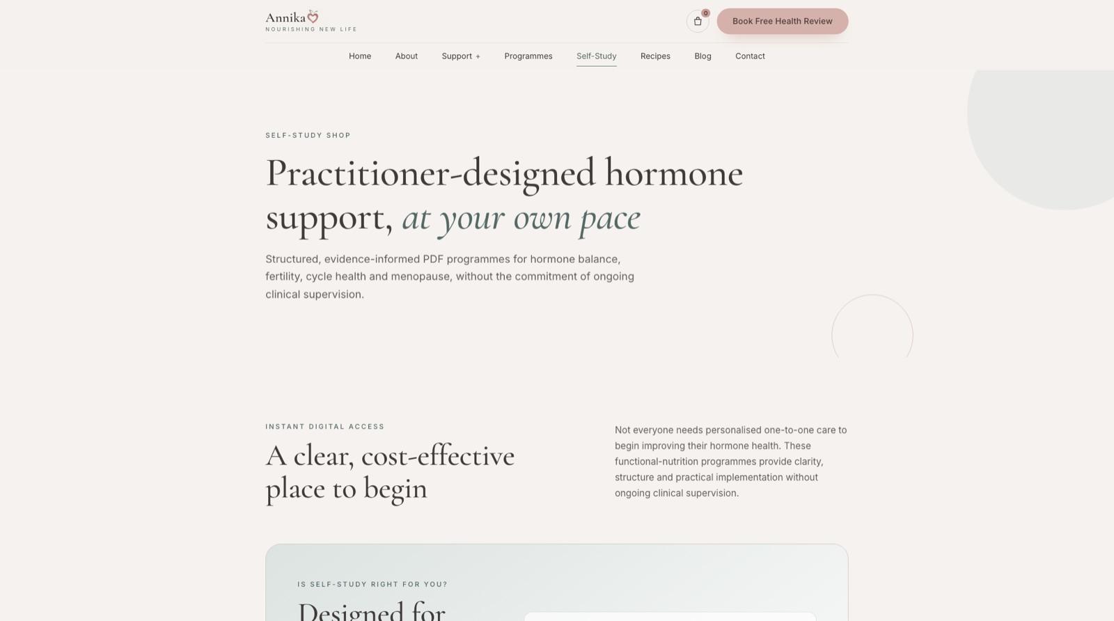 The self-study shop page: practitioner-designed hormone support, at your own pace